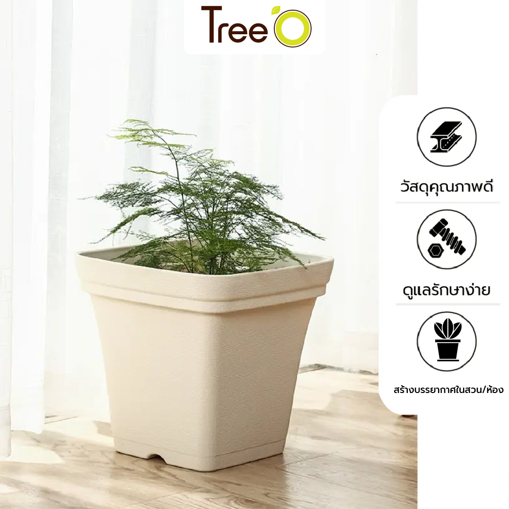 Tree  O กระถางต้นไม้ รุ่น 6PY022-BE ขนาด 15 x 15 x 14 ซม. (6นิ้ว) สีน้ำตาลอ่อน