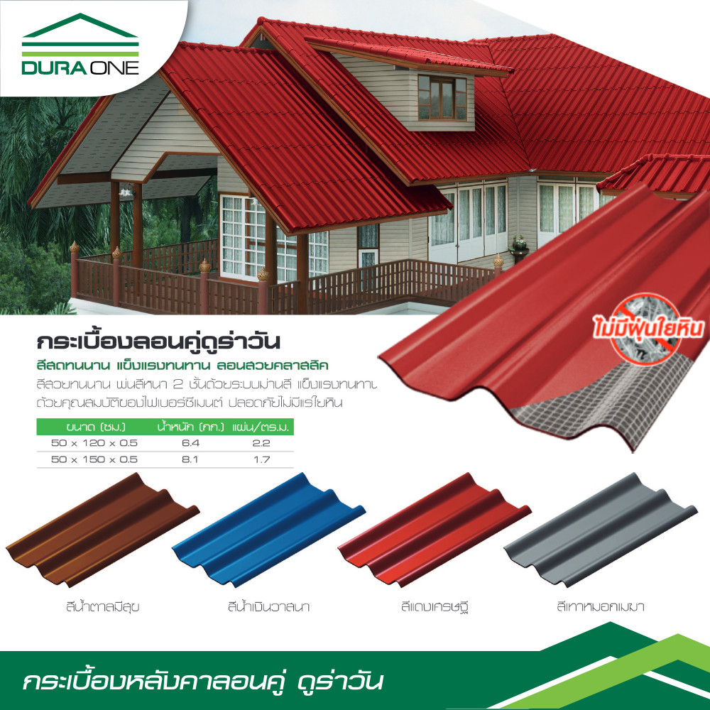 ดูร่าวัน กระเบื้องหลังคาลอนคู่ 0.5x50x120 ซม. สีน้ำตาลมีสุข