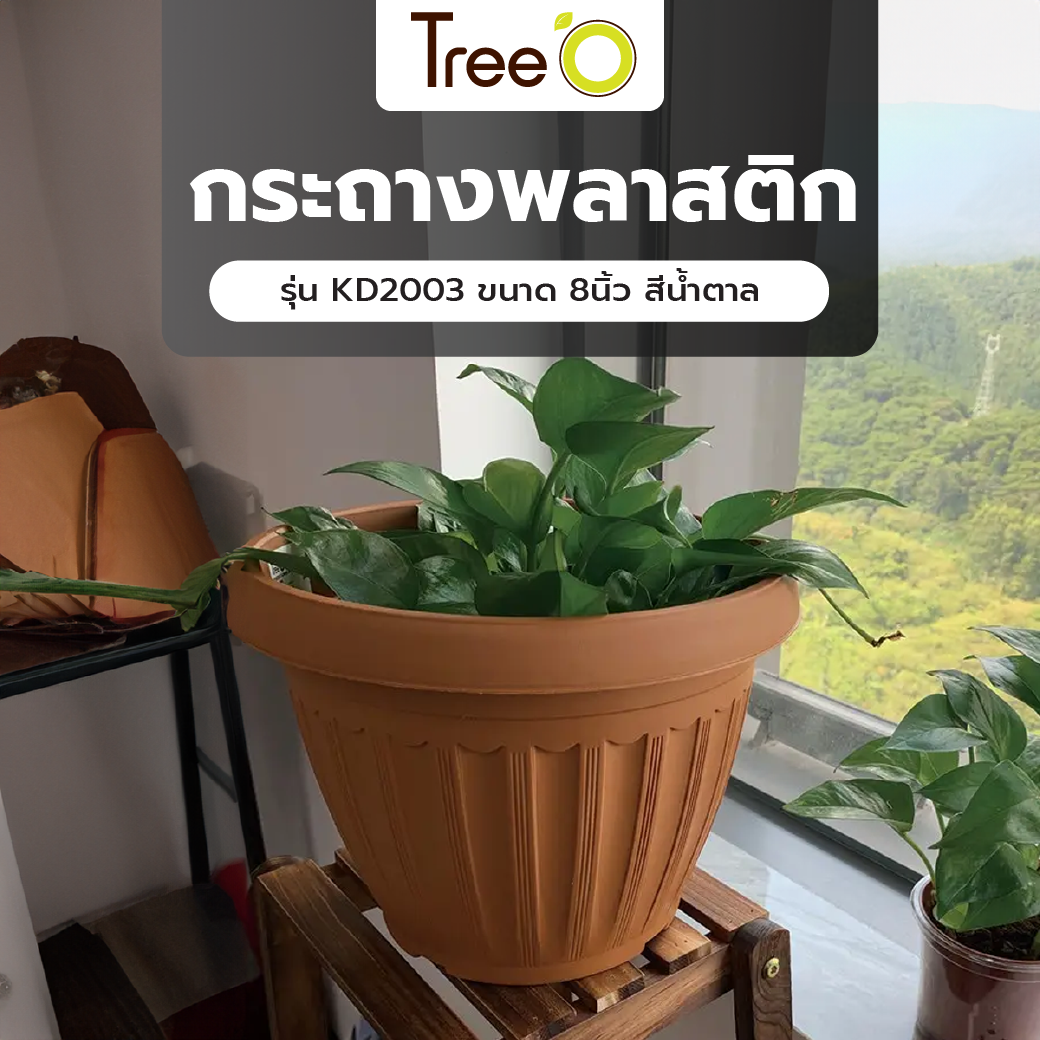 Tree O กระถางพลาสติก  รุ่น KD2003 ขนาด 8นิ้ว สีน้ำตาล