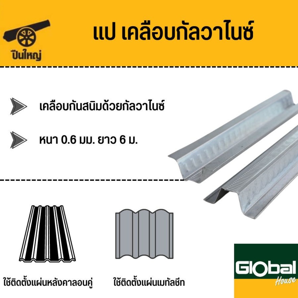 ปืนใหญ่ แปกัลวาไนซ์ ขนาด 0.60มม.ยาว6เมตร |Globalhouse