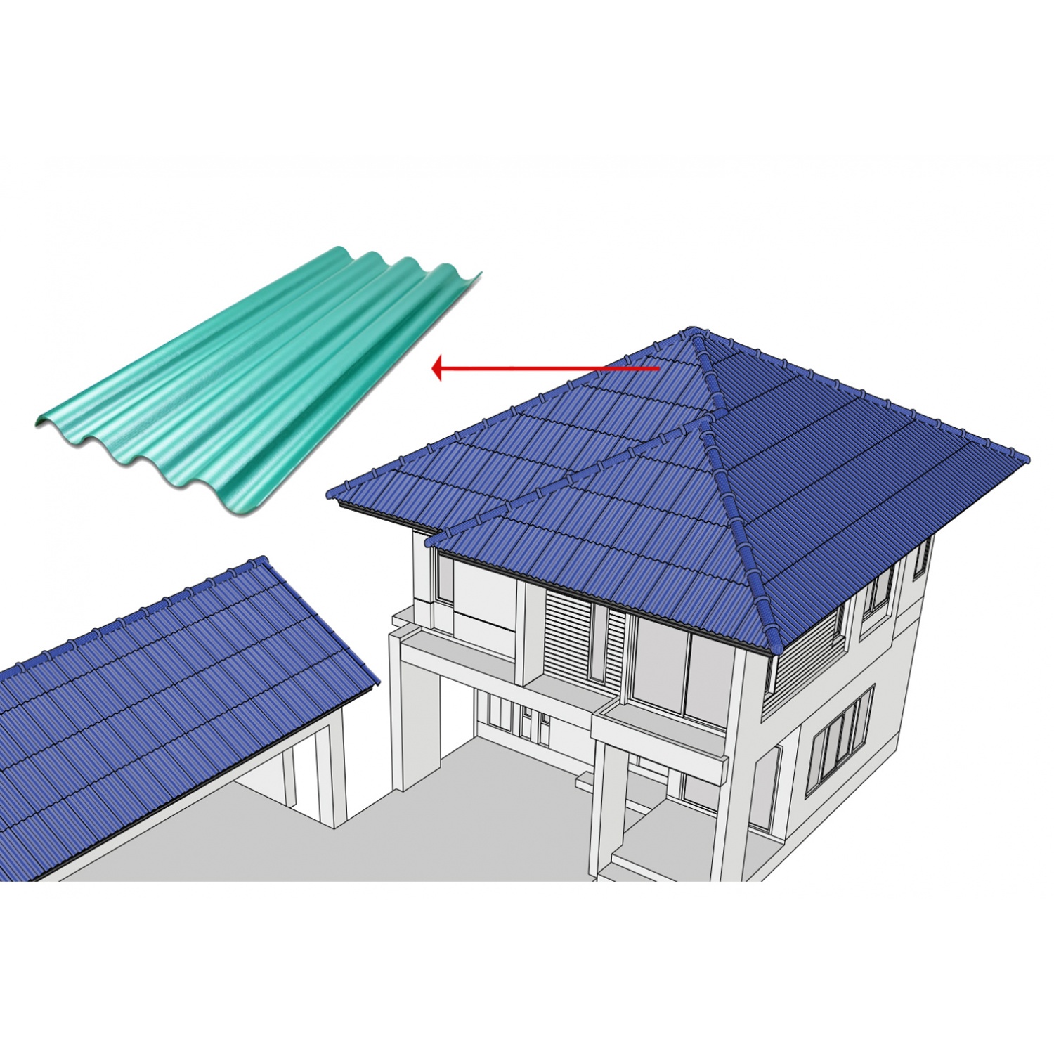 โอฬาร กระเบื้องหลังคา 4 ลอน 0.50x50x120ซม. สีประกายเขียวมรกต