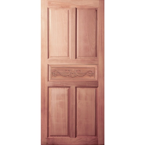 ประตูไม้สยาแดง บานทึบ 5ฟักตรงแกะลาย GC-31 80x180cm. BEST