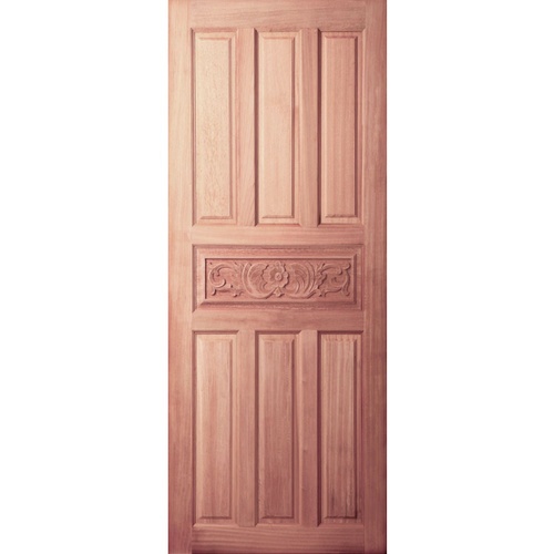 ประตูไม้สยาแดง บานทึบ 7ฟักแกะลาย GC-32 80x200cm. BEST