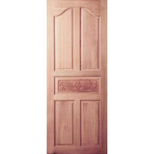 BEST ประตูไม้สยาแดง บานทึบ 5ฟักปีกนกแกะลาย ขนาด  80x180cm.  GC-52 