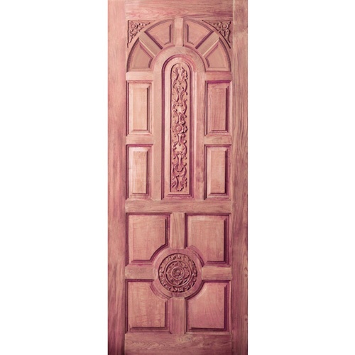 ประตูไม้สยาแดง บานทึบลูกฟักแกะลาย GC-75 90x200cm. BEST