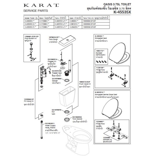 karat สุขภัณฑ์สองชิ้น รุ่น K-45535X-S ขนาด