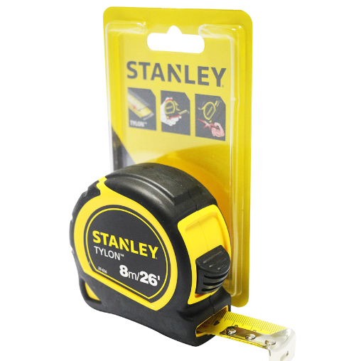 STANLEY ตลับเมตร หุ้มยาง 8เมตร รุ่น TYLONTAPE