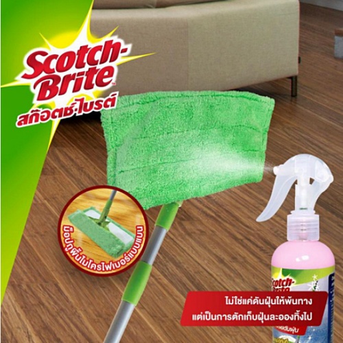 SCOTCH BRITE ม็อบดันฝุ่นไมโครไฟเบอร์ด้ามปรับ 3M FLAT 12 นิ้ว ยาว 150 ซม. สีเขียว