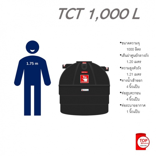 TOP ถังบำบัดน้ำเสีย 1000L รุ่น TCT-1000L รับประกัน 1 ปี