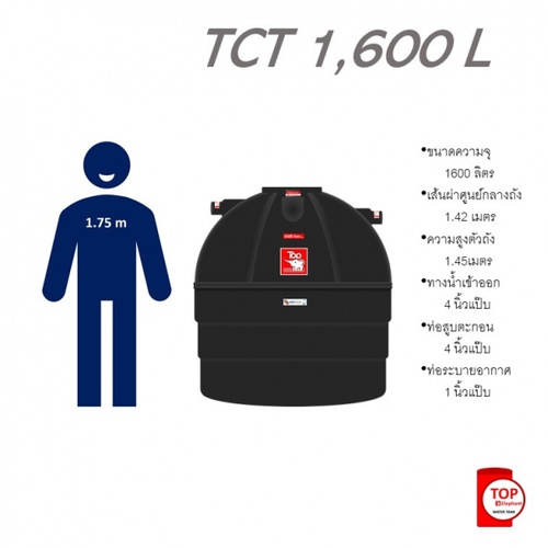 TOP ถังบำบัดน้ำเสีย 1600L รุ่น TCT-1600L รับประกัน 1 ปี