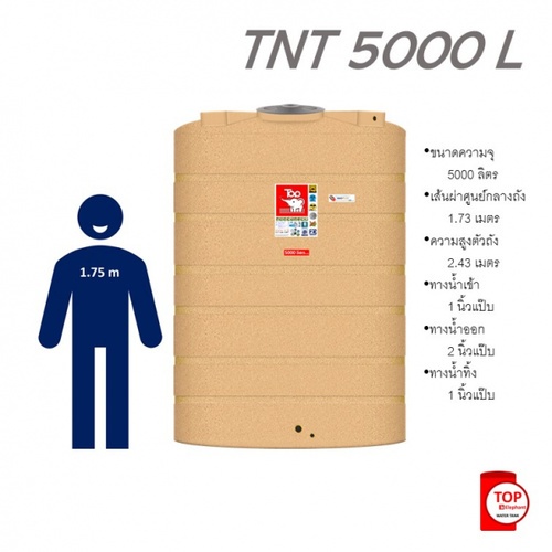 TOP ถังเก็บน้ำบนดิน 5000L รุ่น TNT 5000L (แกรนิต) รับประกัน 20 ปี