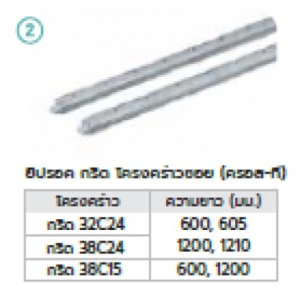 ยิปรอค โครงคร่าวซอย ครอสที 38C24: กว้างxยาว 24x38มม.xยาว600มม. ราคาต่อท่อน (20ท่อน/แพ็ค)