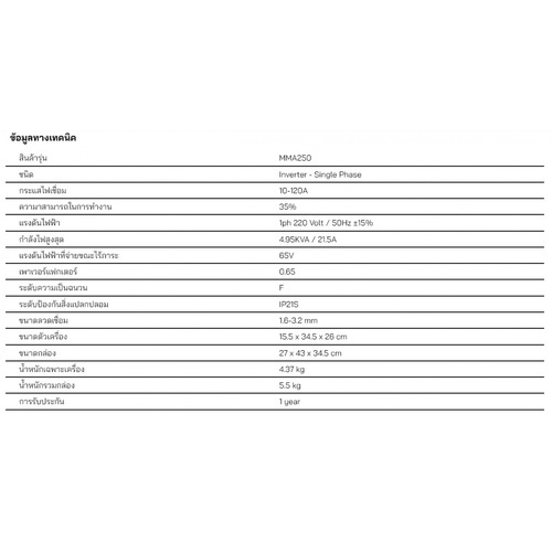 เชื่อมดี เครื่องเชื่อมไฟฟ้าอินเวอร์เตอร์ MMA 120 แอมป์ รุ่น MMA250