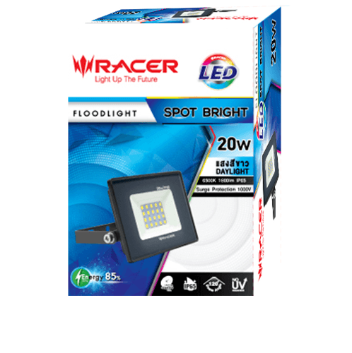 RACER โคมไฟสปอร์ตไลท์ LED 20W 6500K IP65 รุ่น Bright แสงเดย์ไลท์