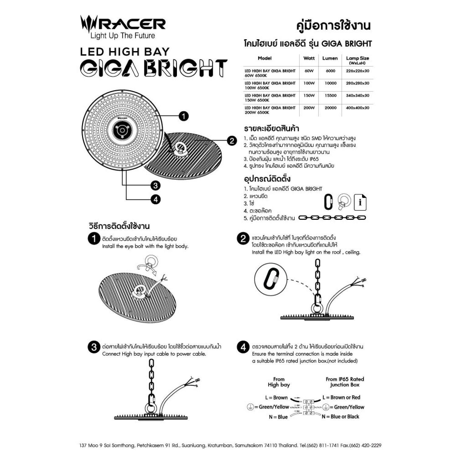 RACER โคมไฟแอลอีดีไฮเบย์ 60W รุ่น GIGA BRIGHT แสงเดย์ไลท์