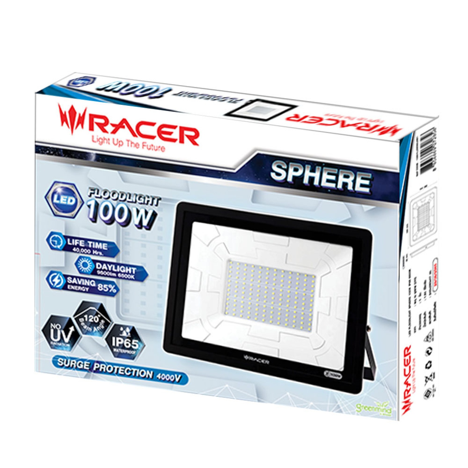 RACER โคมไฟสปอร์ตไลท์ LED 100W 6500K IP65 รุ่น SPHERE แสงเดย์ไลท์