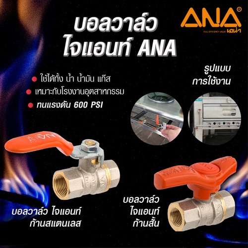 ANA บอลวาล์วทองเหลือง 1/4 รุ่น ไจแอนท์ ด้ามสเตนเลส ทูโทน