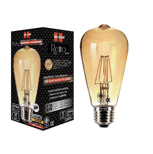 HI-TEK หลอดไฟ LED วินเทจกระจกสีชาทอง E27 4W