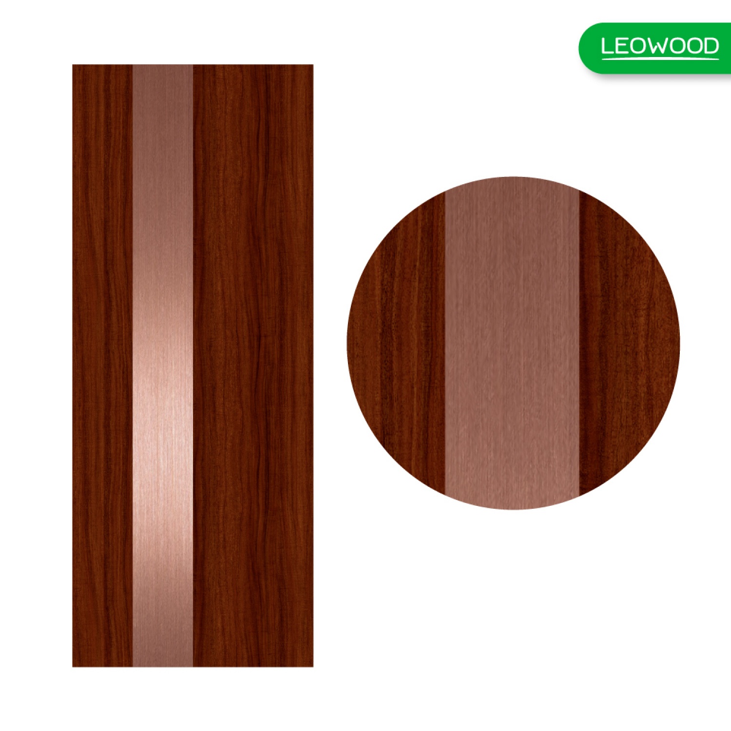 Leowood ประตู iDoor Premium Metal Line เส้นใหญ่/สีทองแดง 1 เส้น  ขนาด 3.5x80x200 ซม. สี Mahogany