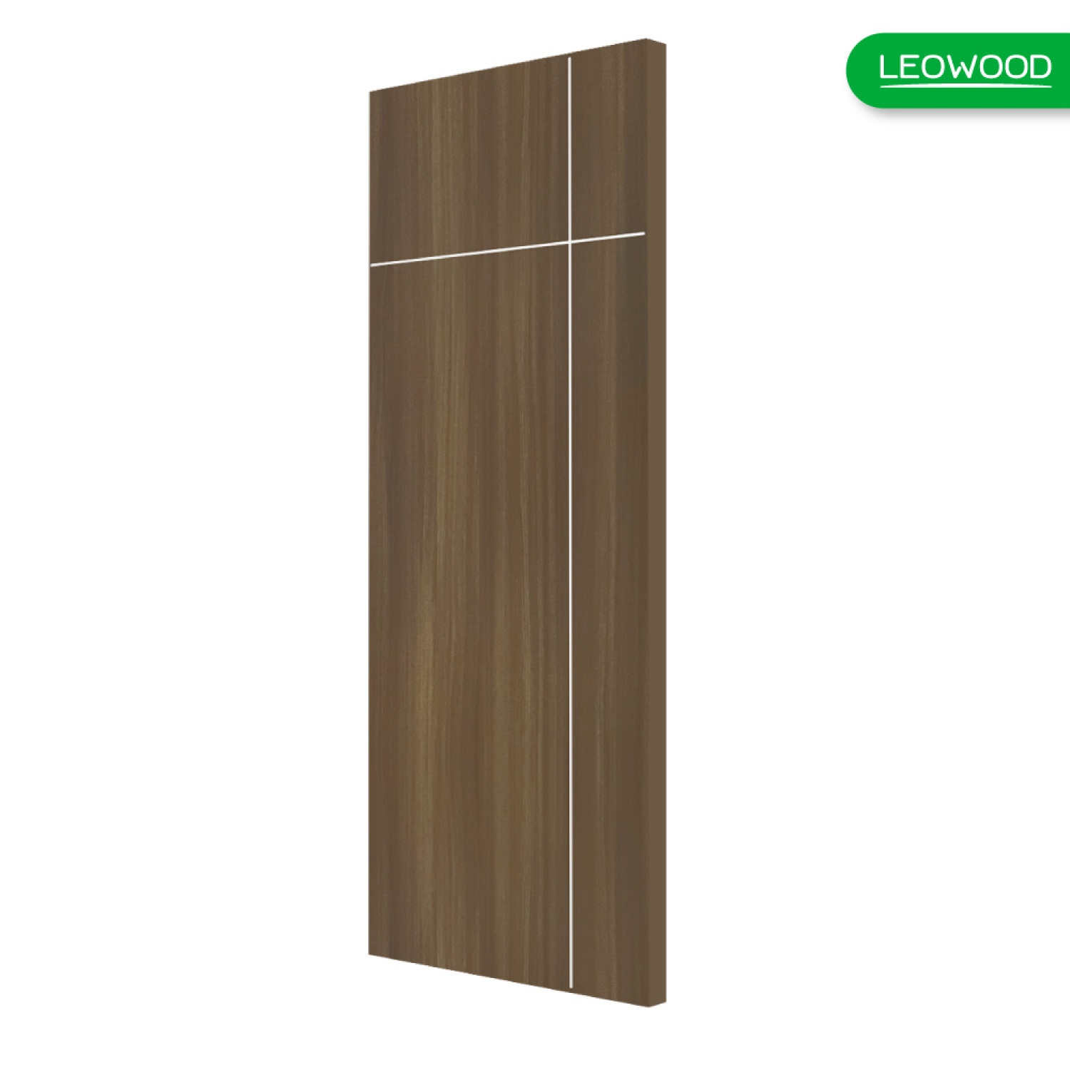 LEOWOOD ประตู UPVC ทนน้ำ กันปลวก สี Brownie Oak ลาย 63 ขนาด 3.5x80x200 ซม.