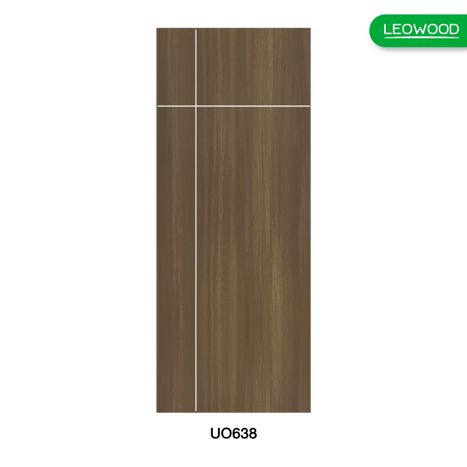 LEOWOOD ประตู UPVC ทนน้ำ กันปลวก สี Brownie Oak ลาย 63 ขนาด 3.5x80x200 ซม.