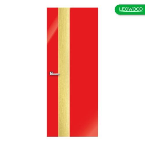 LEO WOOD ประตูปิดผิวเมลามีน iDoor Modish Metal Line (เส้นใหญ่/สีทอง 1เส้น) 80x200ซม. สีีแดง (ไม่เจาะ)