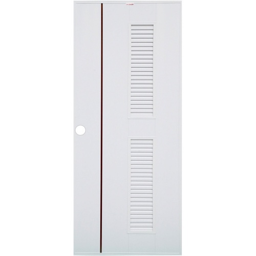 ประตู UPVC Idea-7 เกล็ดบนล่างเซาะร่องโอ๊คแดง 70cm.x200cm. สีขาว (จ) CHAMP