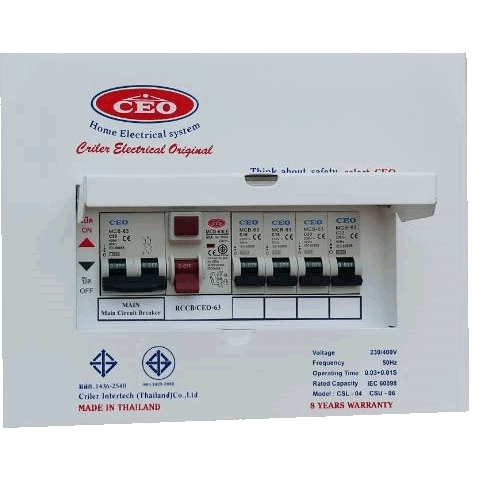 CEO เครื่องตัดไฟฟ้าอัตโนมัติ 4 ช่อง 63A กันดูด