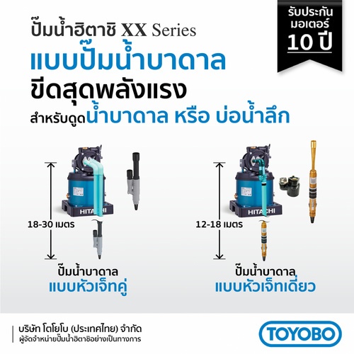 HITACHI ปั๊มน้ำอัตโนมัติ 300W รุ่น DT-P300XX PJ (เจ็ทคู่ดูดลึก) 18-30ม.