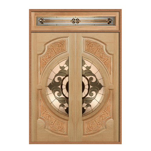 MAZTERDOORS ชุดประตูไม้สยาแดง VANDA-01 S-03 (ดอกไม้-L) เชท 2 160x240ซม. 
