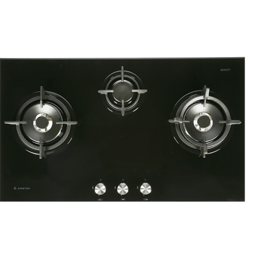 ARISTON เตาแก๊สแบบฝังหน้ากระจก 3 หัวเตา DD 863 2W1/A (BK) T.1   สีดำ