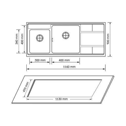 AXIA อ่างล้างจาน 2 หลุมมีที่พัก 116x50x21 ซม. SUPREME2