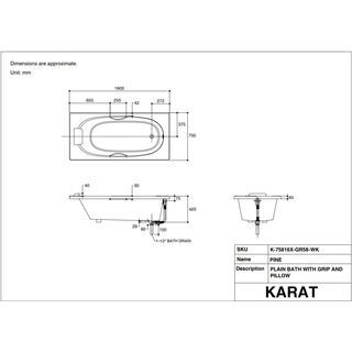 Karat อ่างอาบน้ำแบบก่อ มีมือจับ หมอน และสะดือPop-Up) รุ่น เฟิร์น K-75817X-GR58-WK