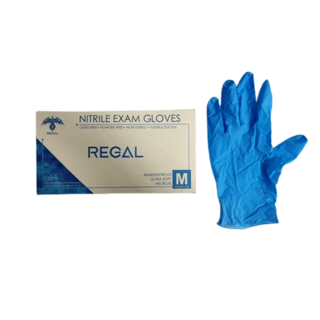 REGAL ถุงมือยางอนามัยไนไตร แบบใช้แล้วทิ้ง ไม่มีแป้ง Size M บรรจุ 100ชิ้น/กล่อง สีฟ้า