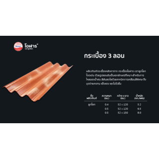 โอฬาร กระเบื้องหลังคาสามลอน 0.5x52x150 ซม. สีแดงรุ่งอรุณ