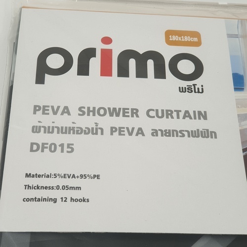 Primo ผ้าม่านห้องน้ำ PEVA ลายกราฟฟิก รุ่น DF015 ขนาด 180x180 ซม. สีดำ