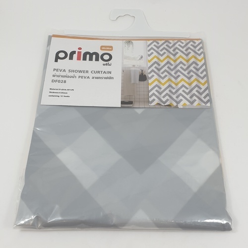 Primo ผ้าม่านห้องน้ำ PEVA ลายกราฟฟิก รุ่น DF028 ขนาด 180x180 ซม. สีเหลือง