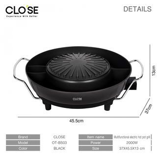 CLOSE เตาบาร์บิคิว 2IN1 2000w รุ่น OT-BS03 สีดำ