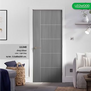 LEOWOOD ประตู UPVC ทนน้ำ ทนปลวก สี Light Gray ลาย 04 ขนาด 80x200 ซ.ม