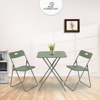 SUMMER SET ชุดโต๊ะสนาม 2 ที่นั่ง รุ่น MORTAR-GREEN โต๊ะ:60x60x73 ซม. เก้าอี้: 44x45x76 ซม. สีเขียว