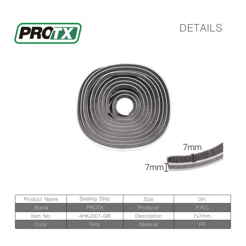 PROTX ซีลประตูหน้าต่าง (ขน) ชนิดเทปกาว 4HKJ001-GR 7x7มม.x3ม. สีเทา