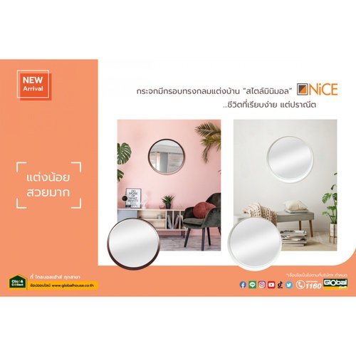 Nice กระจกมีกรอบทรงกลม (PP) 70x70cm รุ่นมูจิ SHW001#-white สีขาว