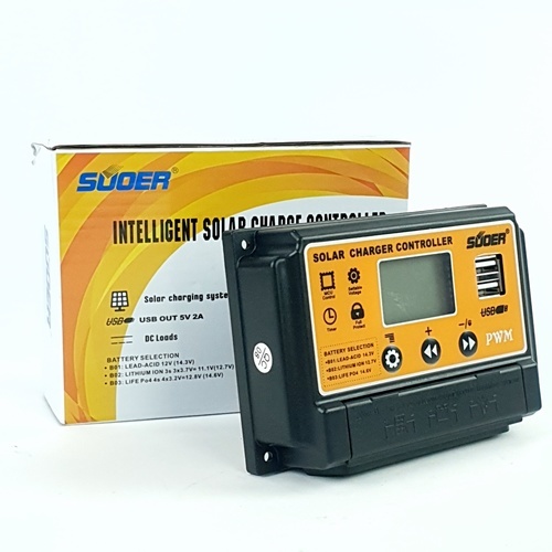 SUOER คอนโทรลชาร์จโซล่าเซลล์ PWM จอแสดงผล LCD 20A รุ่น ST-S1220