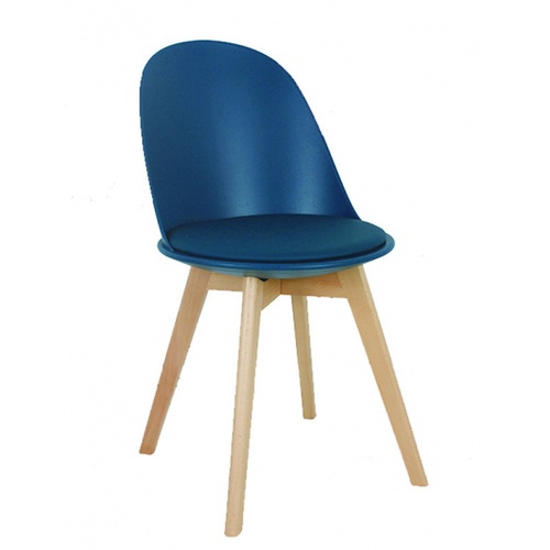 Pulito เก้าอี้พลาสติกเบาะหนังขาไม้ ขนาด 55.5x46.5x86ซม.สีฟ้าน้ำทะเล PP-692-01-G05 