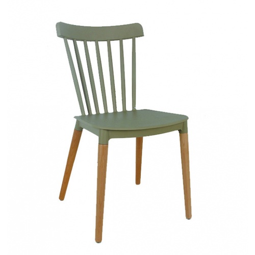 Pulito เก้าอี้พลาสติกขาไม้ PP-687-GR03 ขนาด 54x43x84ซม. สีเบจ