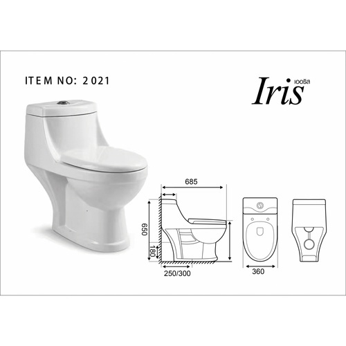 Iris สุขภัณฑ์ชิ้นเดียว แบบกดบน  รุ่น ชาเล่ IR-2021