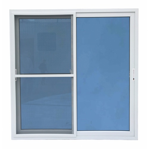 WELLINGTAN ประตูไวนิล บานเลื่อน SS (กระจกสีฟ้าสะท้อนแสง) RBD002 200x205ซม. สีขาว พร้อมมุ้ง