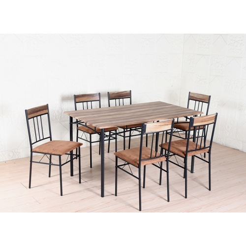Delicato ชุดโต๊ะอาหาร 6 ที่นั่ง รุ่น D01284A โต๊ะ:140X80X75ซม. เก้าอี้:45X42X85ซม. สีน้ำตาลเข้ม