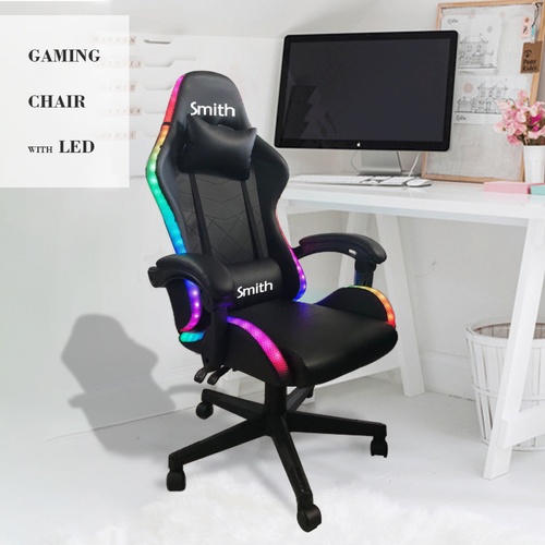SMITH เก้าอี้เล่นเกมพร้อมไฟLED  รุ่น CSJ01RF ขนาด55x59x127 ซม. สีดำ