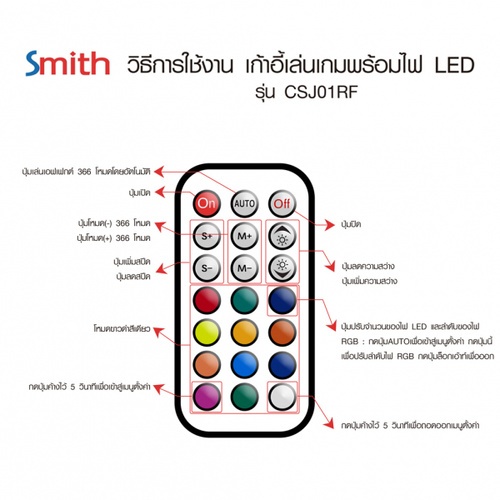 SMITH เก้าอี้เล่นเกมพร้อมไฟLED  รุ่น CSJ01RF ขนาด55x59x127 ซม. สีดำ